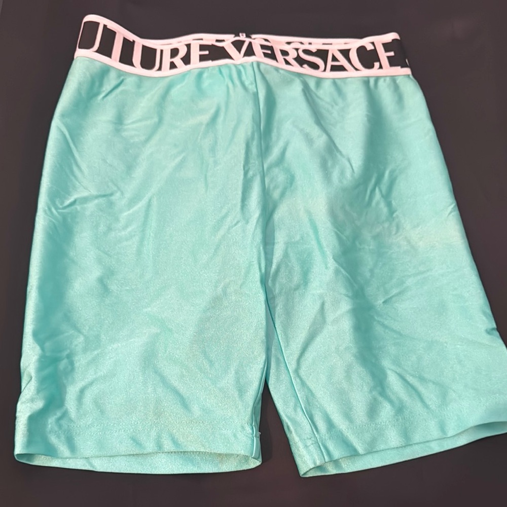 Versace Aqua Shorts with Logo Waistband